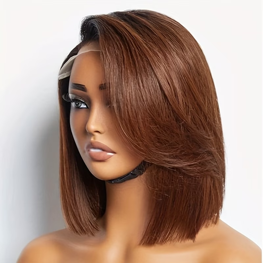 Brown 13x4 Frontal Lace Straight Bob Wig (Human Hair)