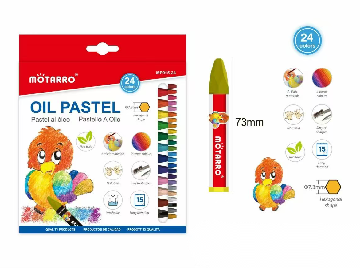 Color Box Hexagonal Rod Oil Pastels, 73mm, 24 Colors-12SET