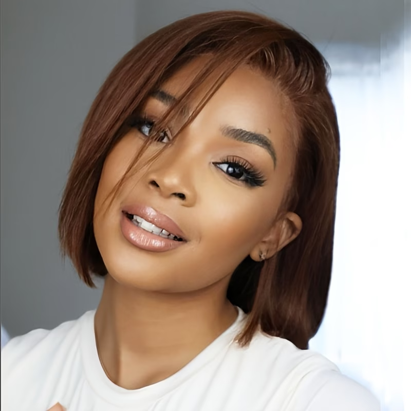 Brown 13x4 Frontal Lace Straight Bob Wig (Human Hair)