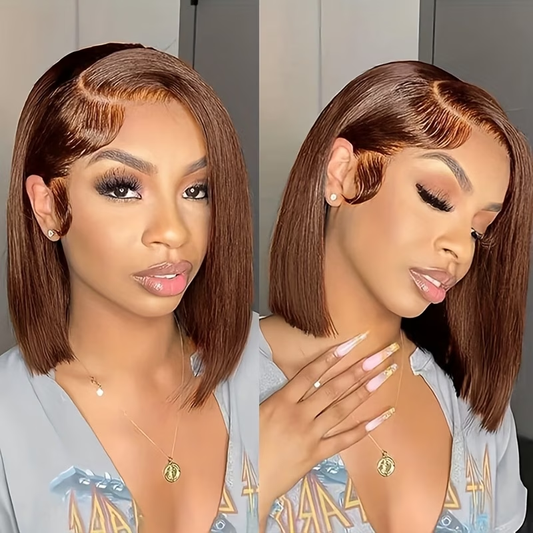 Brown 13x4 Frontal Lace Straight Bob Wig (Human Hair)