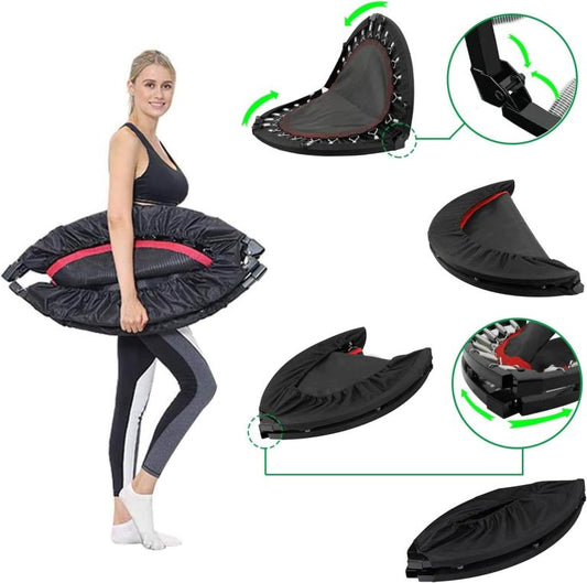 40 Inch Trampoline with Long Bar - Foldable, 330lbs Capacity, Adjustable Handle